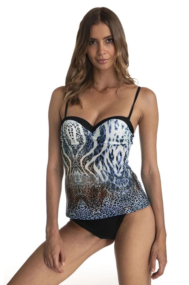 PRIMO WYSMUKLAJĄCE DWUCZĘŚCIOWE TANKINI W ZWIERZĘCY PRINT Z USZTYWNIANYMI MISECZKAMI I KLASYCZNYMI FIGAMI 6/01W
