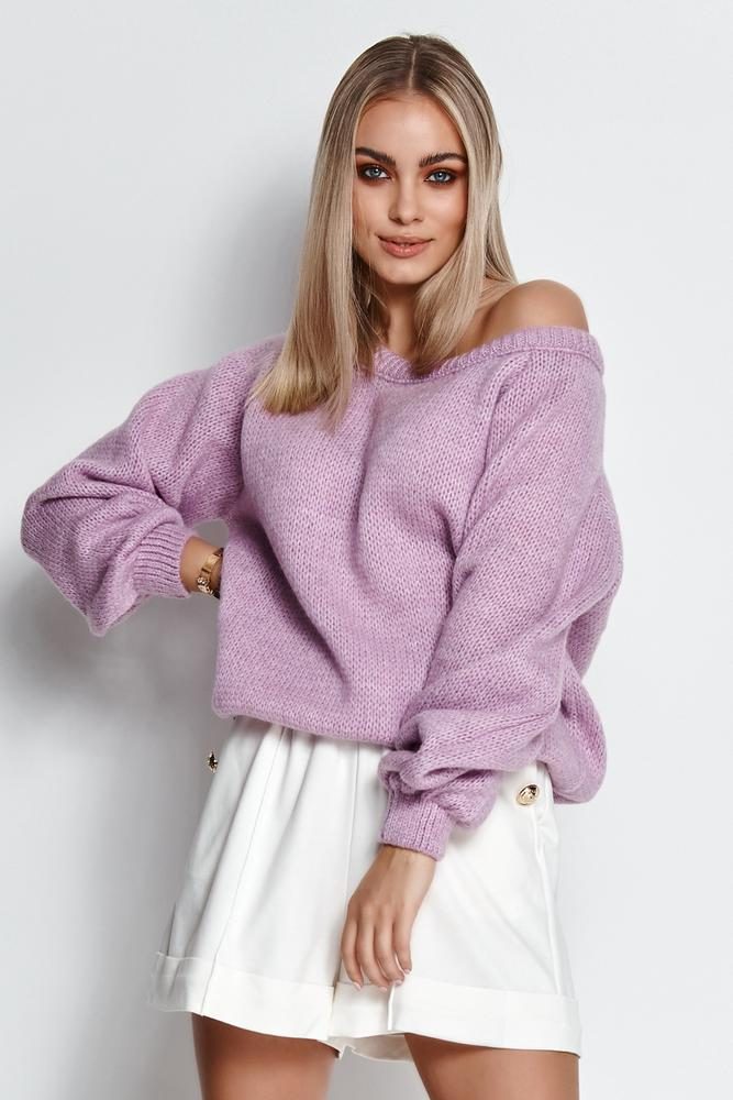 MAKADAMIA SWETER DAMSKI WKŁADANY PRZEZ GŁOWĘ ZE ŚCIĄGACZEM BABY PINK S114