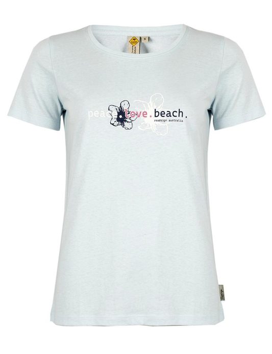 RAJ-POL ROADSIGN THEME 3 DAMSKI T-SHIRT PEACE-LOVE-BEACH, NIEBIESKI 18-005739-2, 18-005739-3, 18-005739-1, 18-005739-4, 18-005739-5