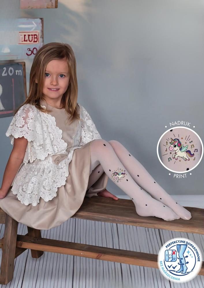 KNITTEX DZIECIĘCE RAJSTOPY W KROPECZKI Z NADRUKIEM JEDNOROŻCA UNA DR2616 40 DEN