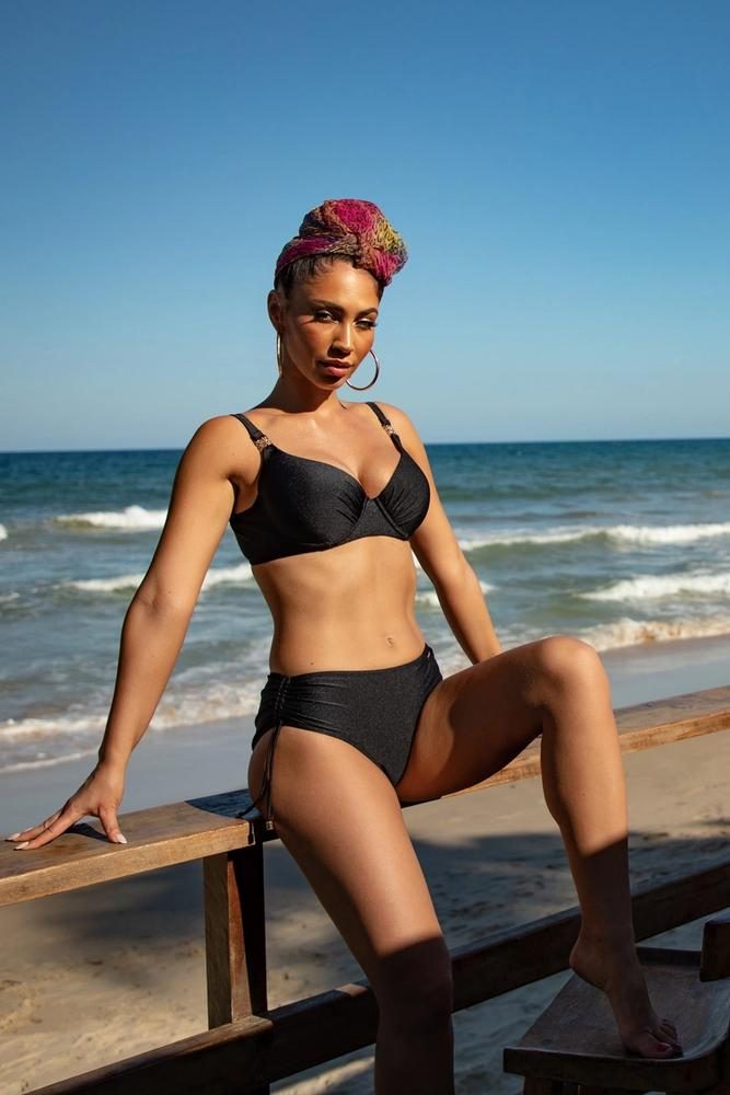 PRIMO DWUCZĘŚCIOWY KOSTIUM KĄPIELOWY BIKINI Z POŁYSKUJĄCEGO MATERIAŁU FIGI Z WYSOKIM STANEM 128