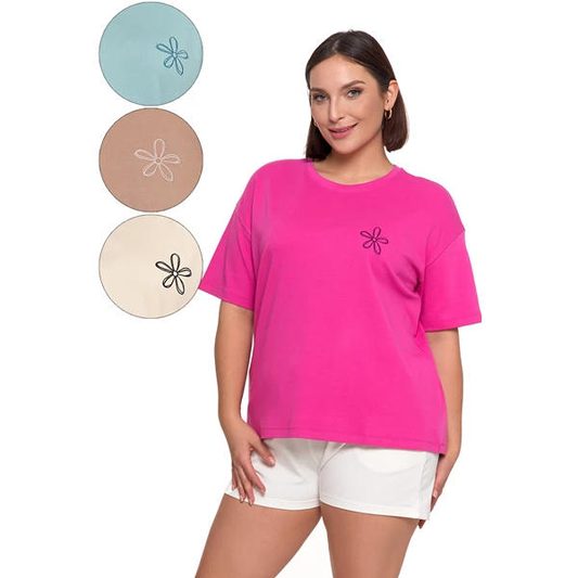 MORAJ T-SHIRT DAMSKI LUŹNY Z HAFTOWANYM KWIATKIEM BD1800-007
