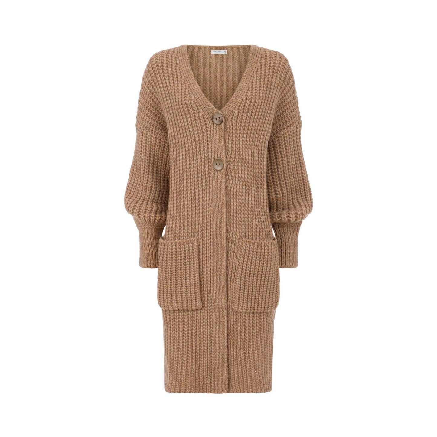 MAKADAMIA SWETER KARDIGAN Z KIESZENIAMI I GUZIKAMI CAMEL S101