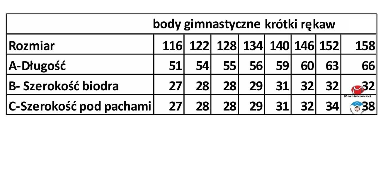 MARCINKOWSKI BODY GIMNASTYCZNE 116-158 KRÓTKI RĘKAW