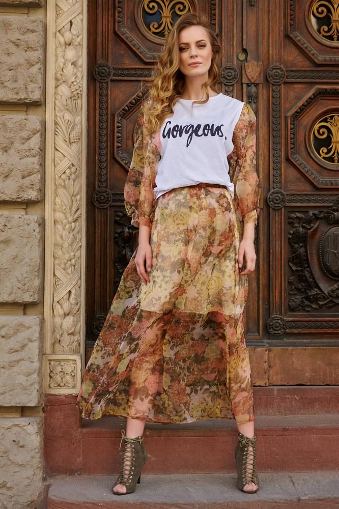 MAKADAMIA LIMITED SPÓDNICA TIULOWA MAXI KWIATOWY PRINT BORDOWY L19