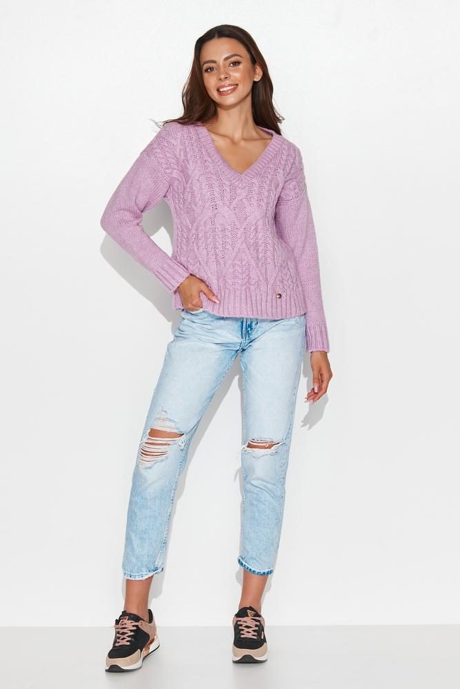 NUMINOU SWETER DAMSKI W SEREK Z WARKOCZAMI BABY PINK NU_S88