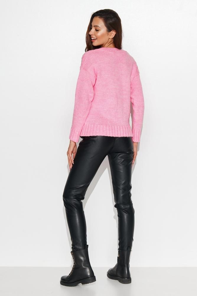 NUMINOU SWETER DAMSKI W SEREK Z WARKOCZAMI BABY PINK NU_S88