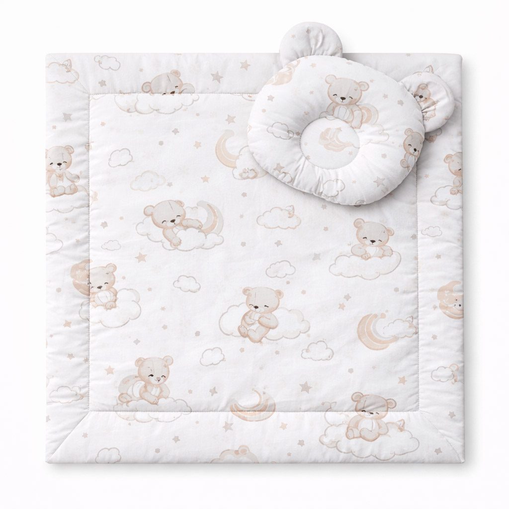 Kołderka z wypełnieniem i poduszka profilowana Miś - zestaw 2cz. - miętowy las