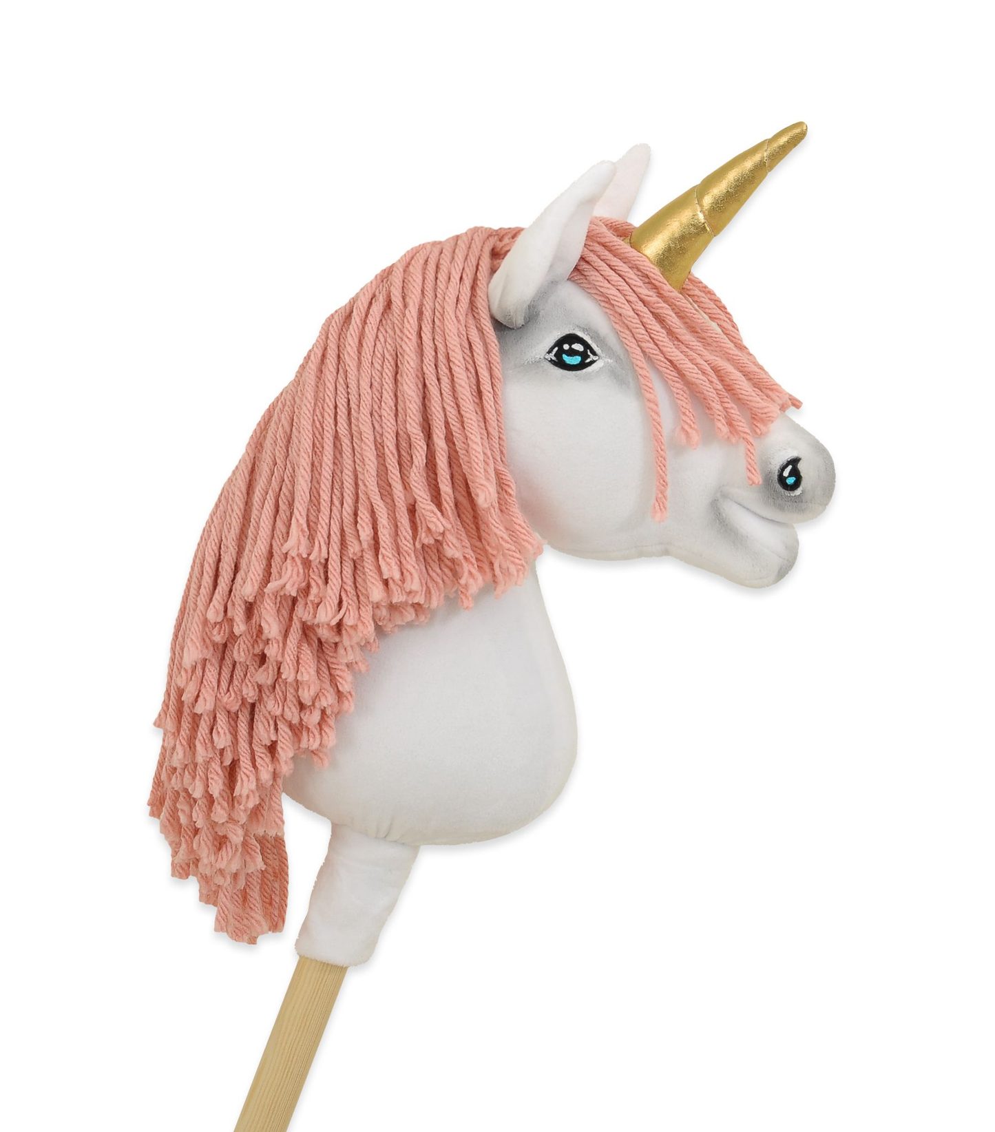 Hobby Horse Jednorożec na kiju różowy z różową grzywą i złotym rogiem A4