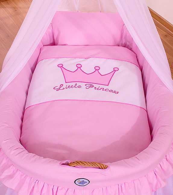 Kosz Mojżesza wiklinowy z baldachimem - Little Princess różowy