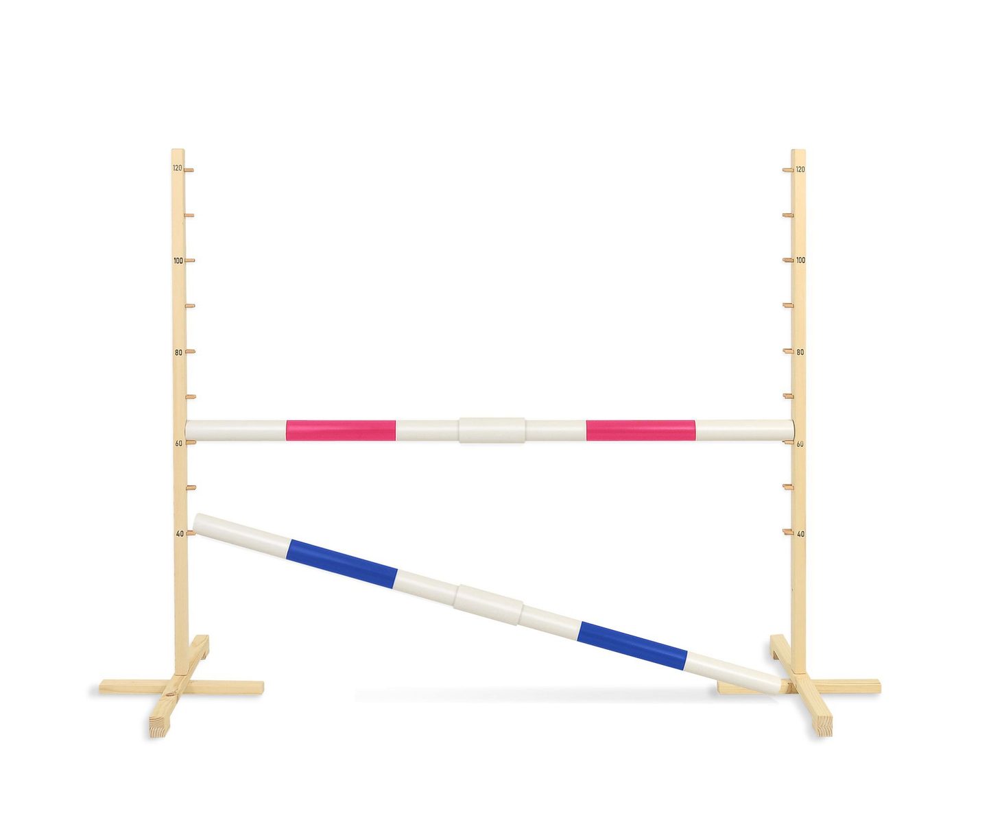 Przeszkoda skokowa do Hobby Horse 160cm, h-120 cm, dwie belki - niebieska i żółta