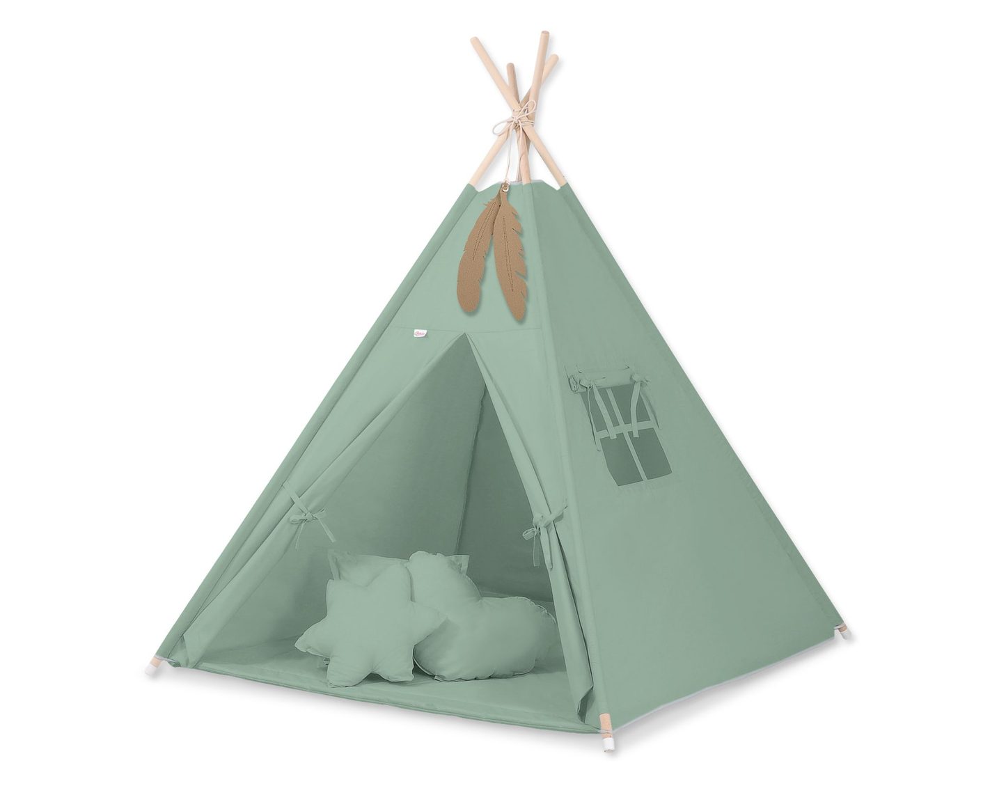 Namiot TIPI dla dzieci + mata + poduszki + zawieszki pióra - Chevron szary