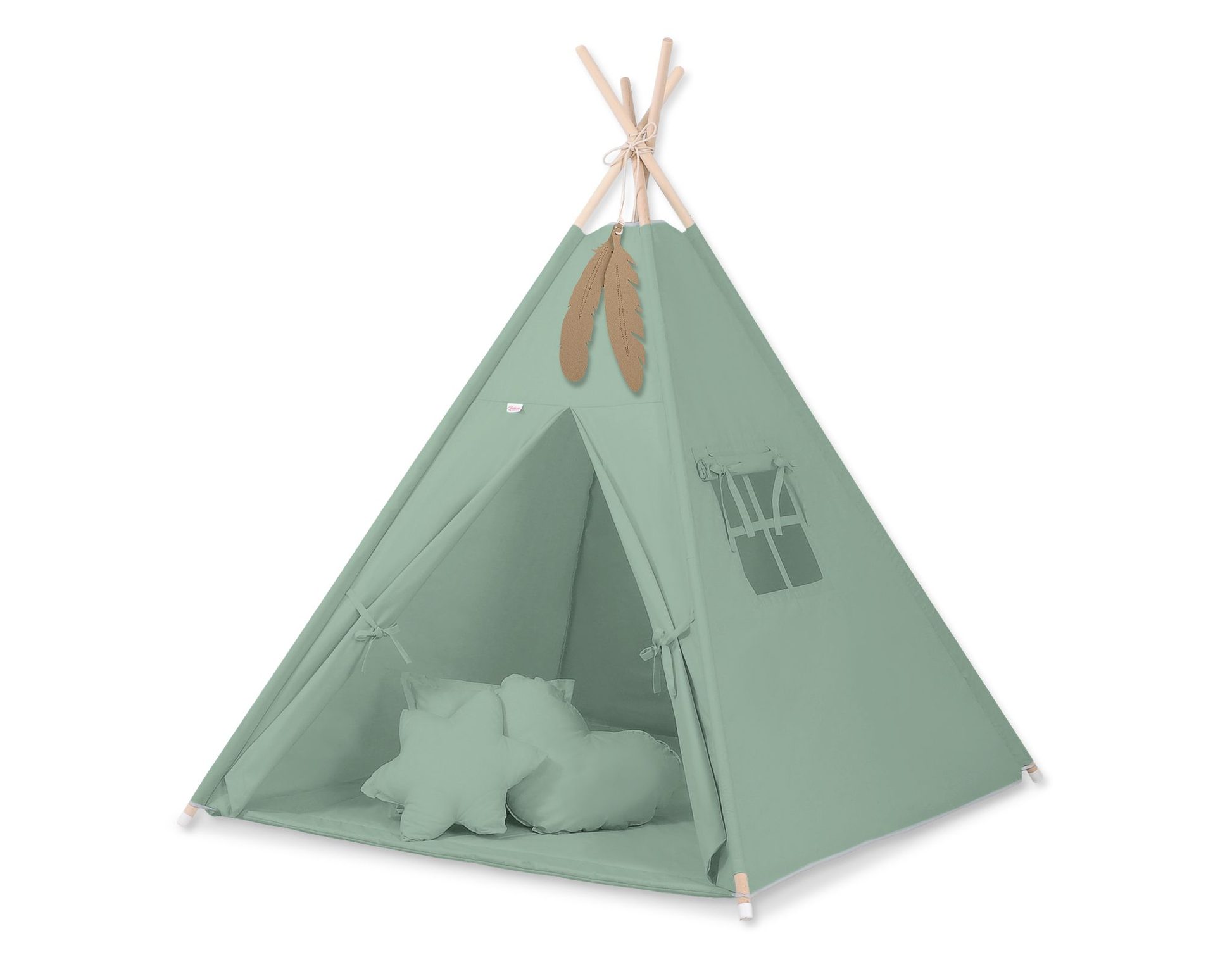 Namiot TIPI dla dzieci + mata + poduszki + zawieszki pióra - Chevron szary