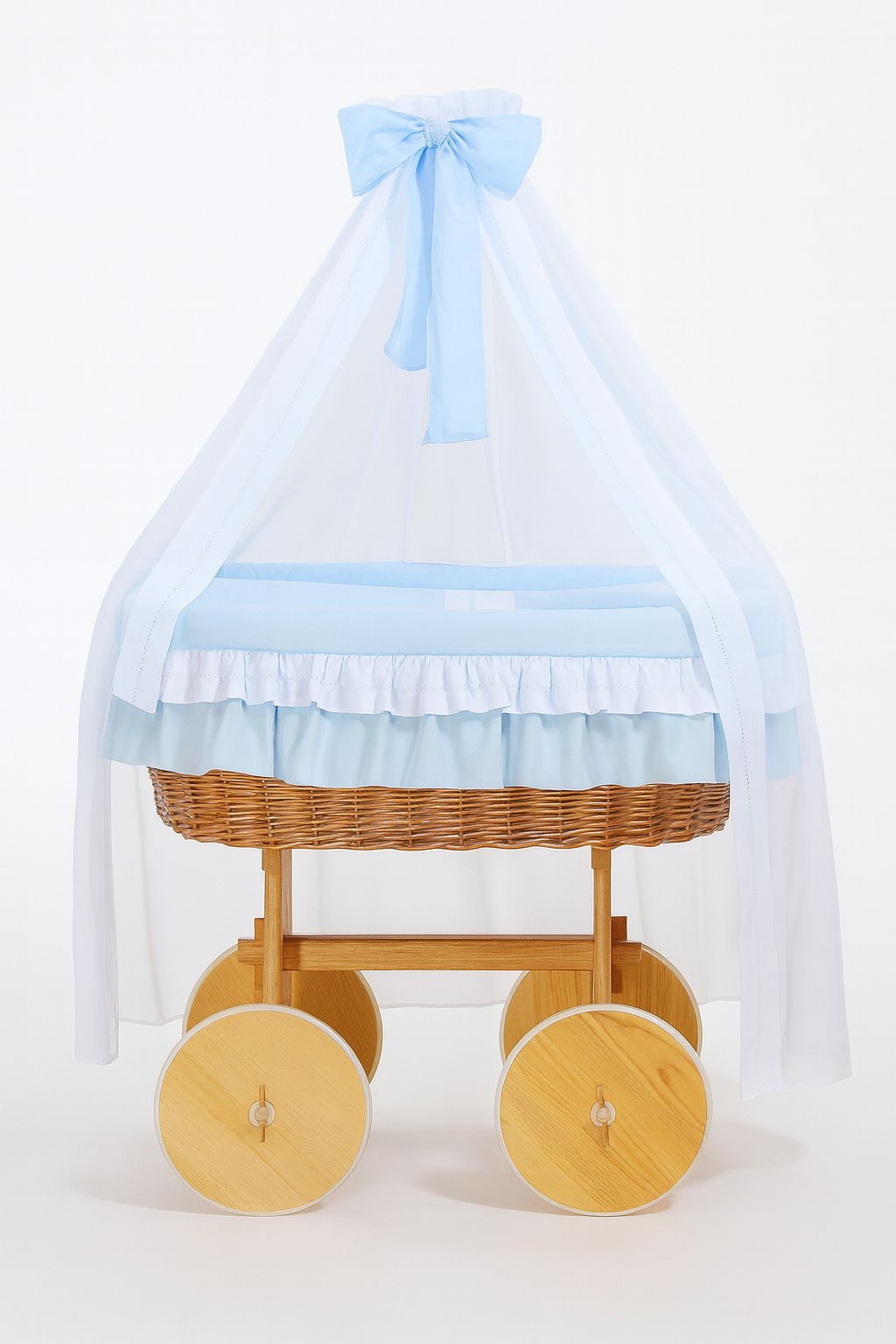 Wiklinowy kosz Mojżesza z baldachimem Deluxe Amelia - naturalny + różowa pościel