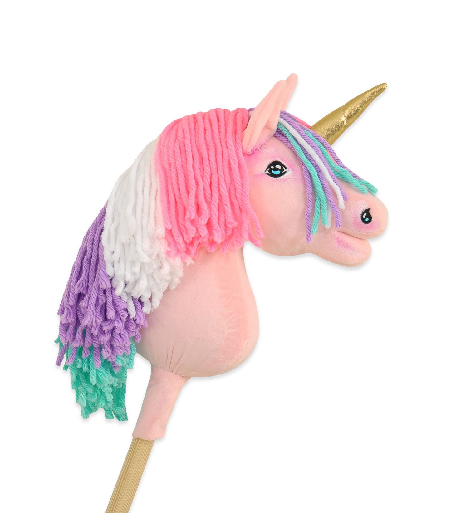 Hobby Horse Jednorożec na kiju różowy z różową grzywą i złotym rogiem A4