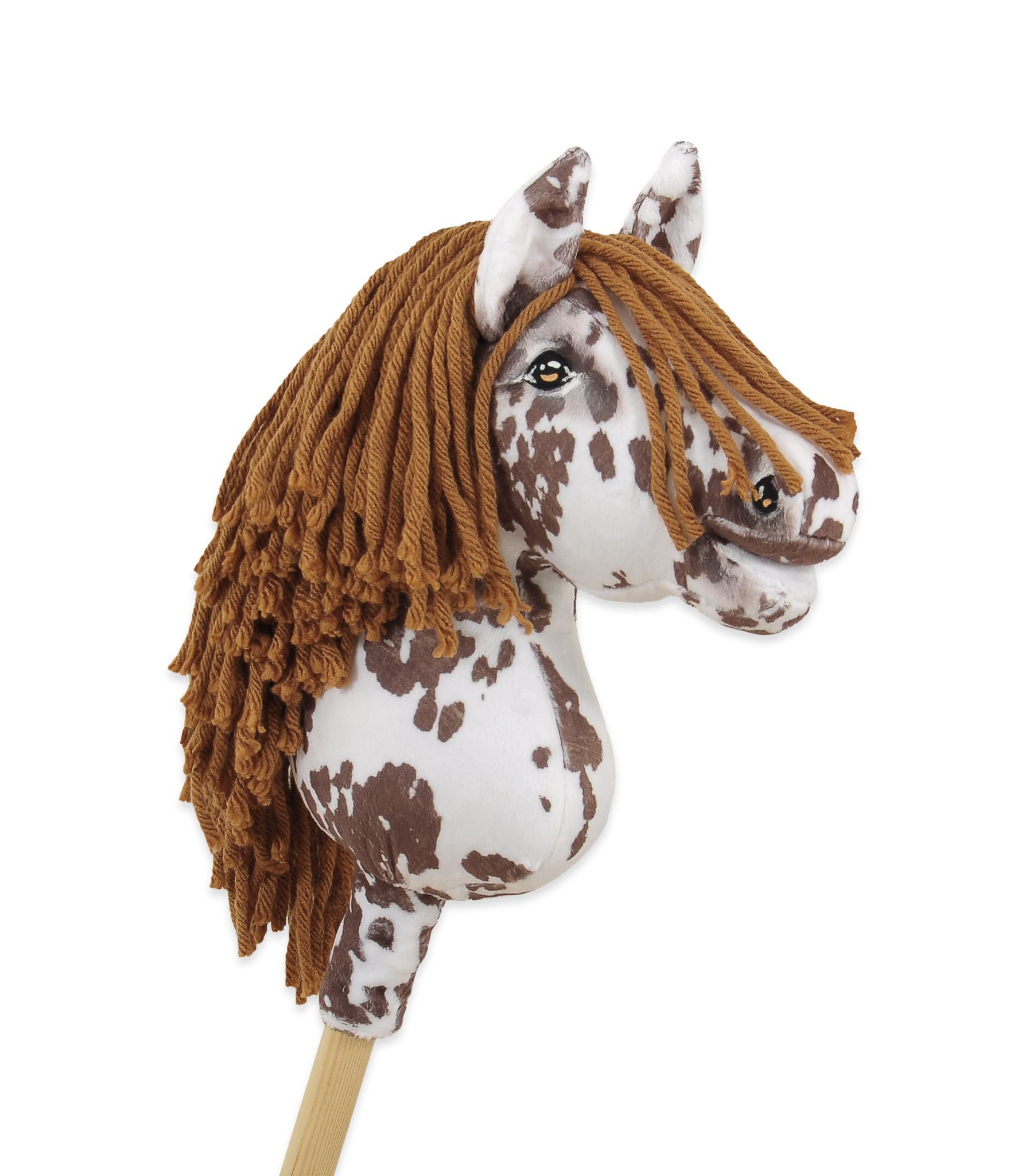 Hobby Horse Mały koń na kiju Premium tarantowaty biało-brązowy z brązową grzywą A4