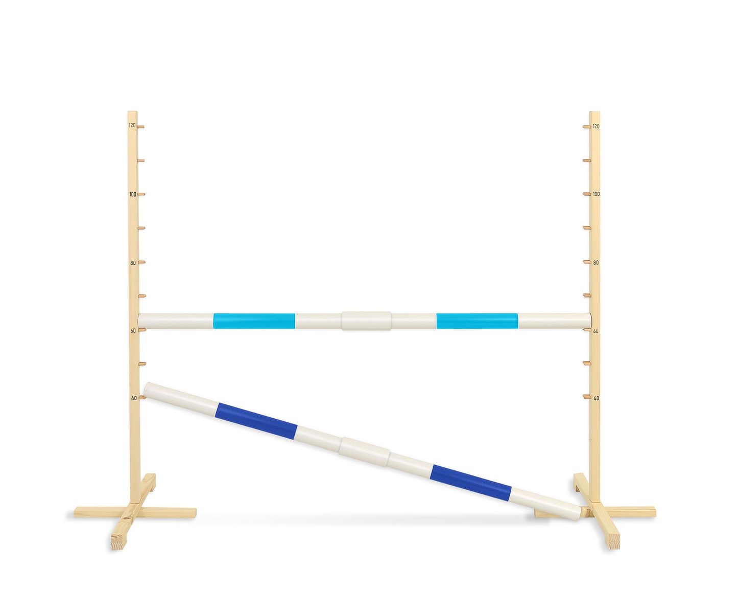 Przeszkoda skokowa do Hobby Horse 160cm, h-120 cm, dwie belki - jasny niebieski i ciemny niebieski