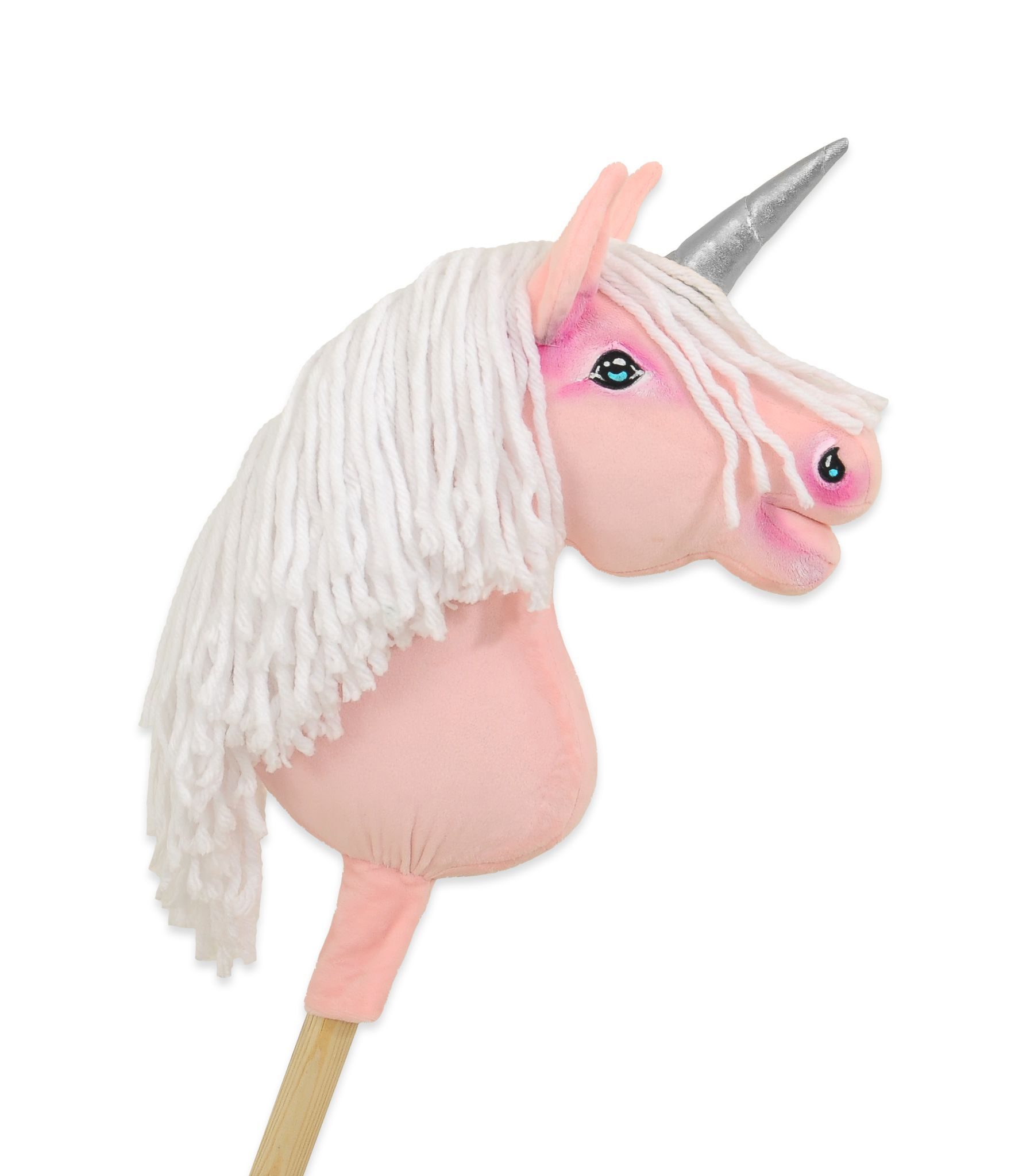 Hobby Horse Jednorożec na kiju różowy z różową grzywą i złotym rogiem A4