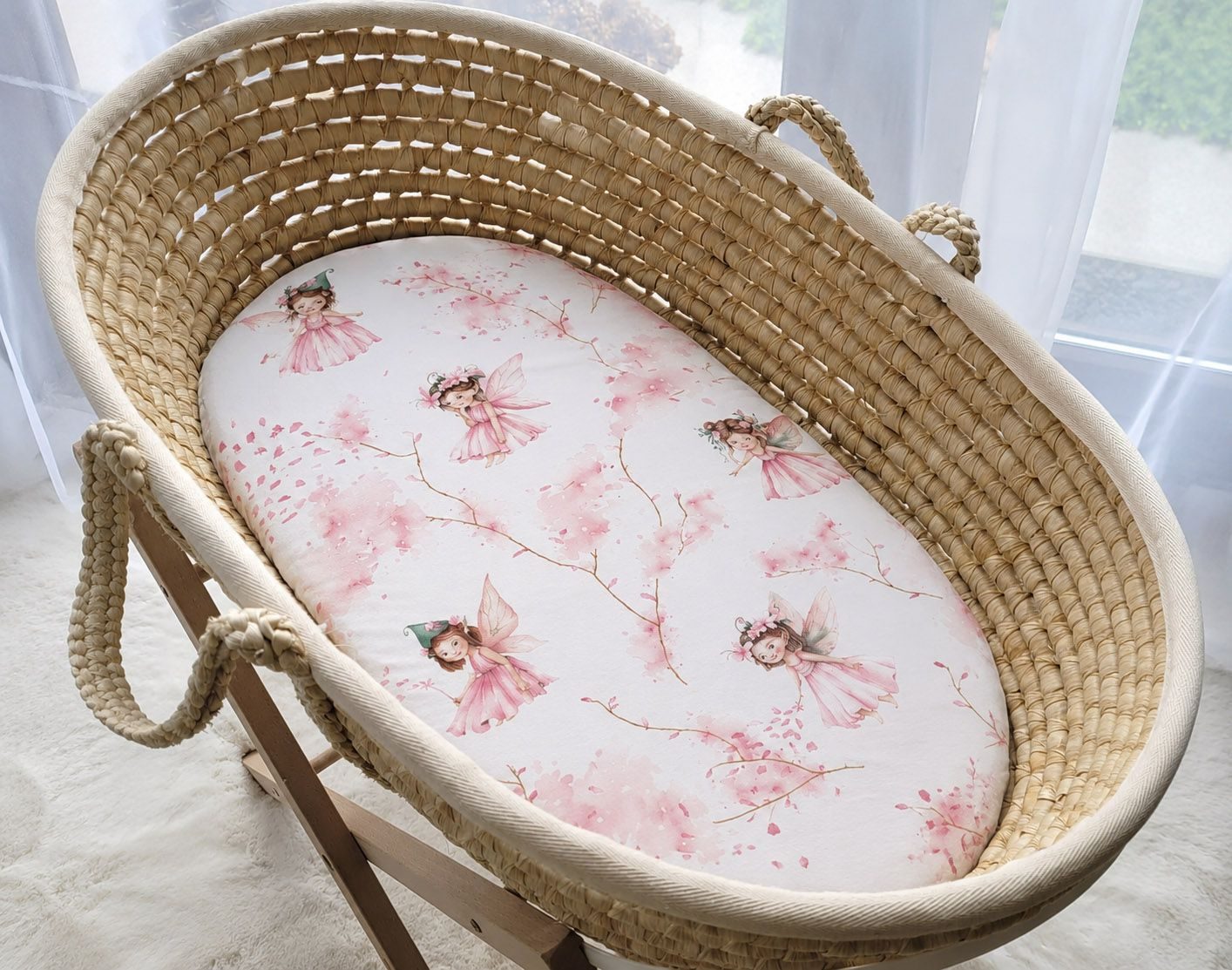 Prześcieradło bawełniane do wózka gondoli kosza Mojżesza Boho 75x35 cm -  Blossom Fairies