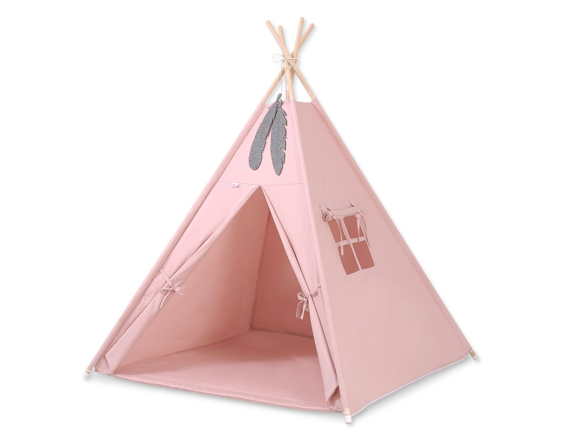 Namiot TIPI dla dzieci +mata + zawieszki pióra - Chevron różowy
