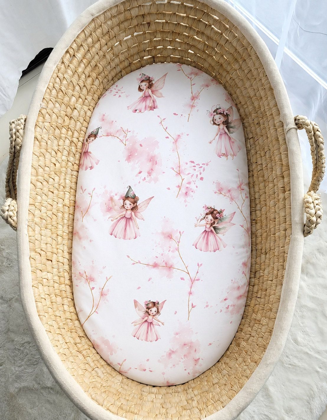 Prześcieradło bawełniane do wózka gondoli kosza Mojżesza Boho 75x35 cm -  Blossom Fairies