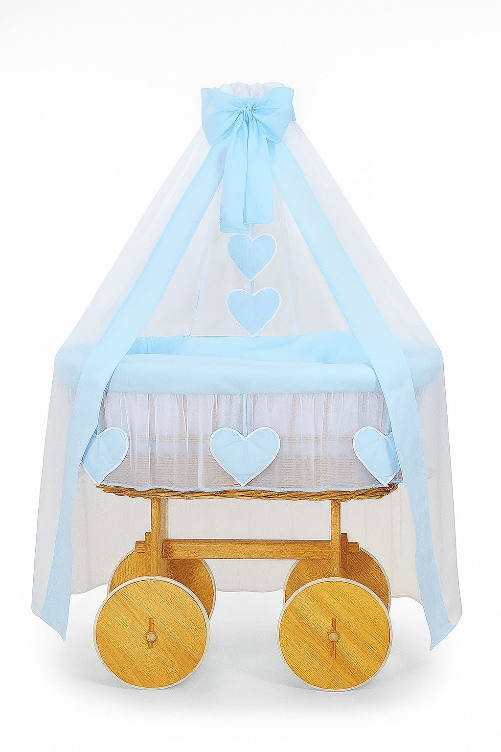 Wiklinowy kosz Mojżesza z baldachimem Deluxe Amelia - naturalny + różowa pościel