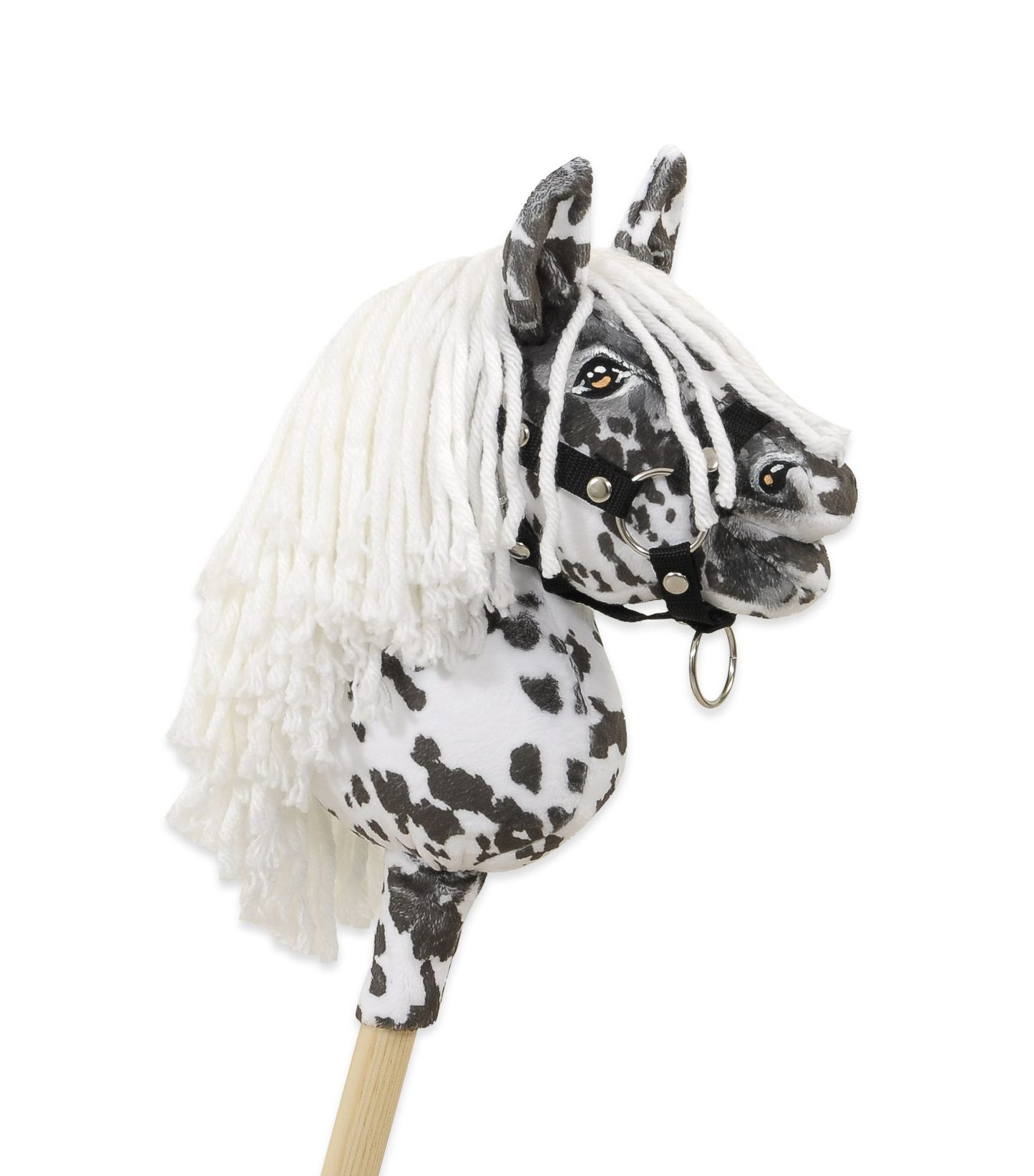 Hobby Horse Mały koń na kiju Premium tarantowaty biało-czarny z białą grzywą A5