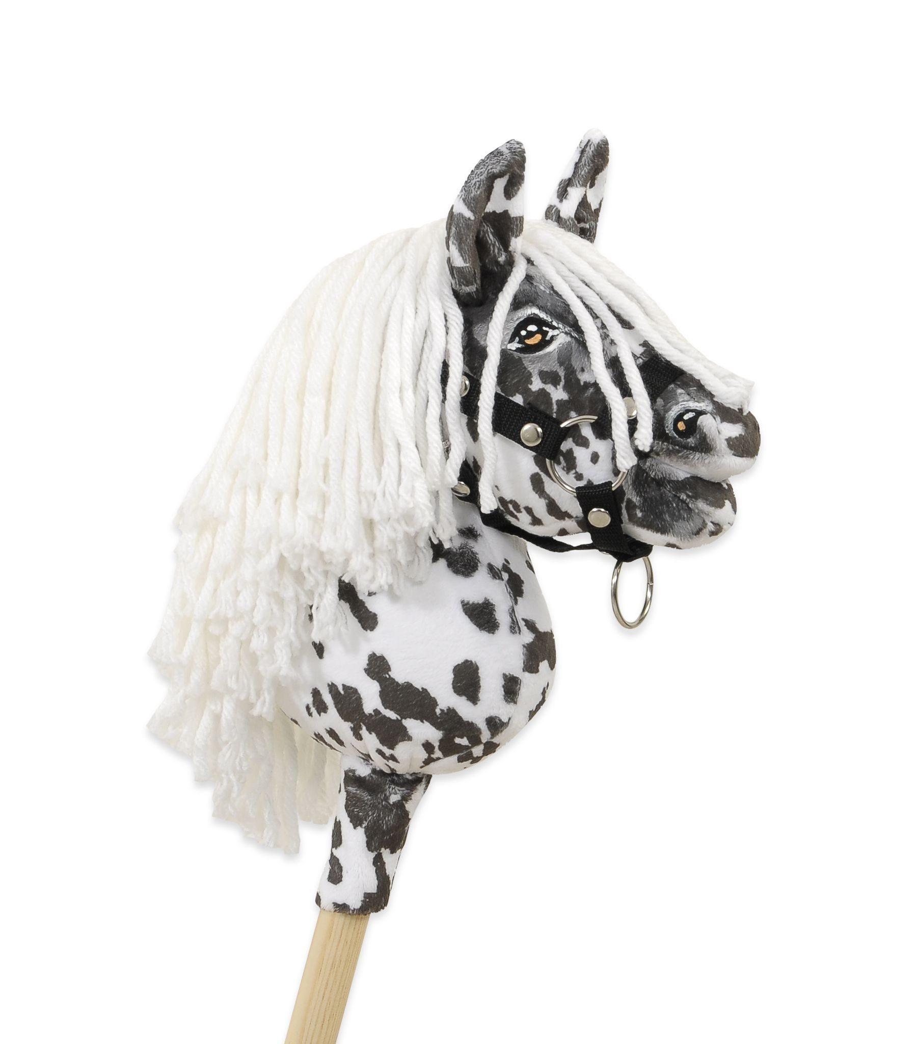 Hobby Horse Mały koń na kiju Premium tarantowaty biało-czarny z białą grzywą A5