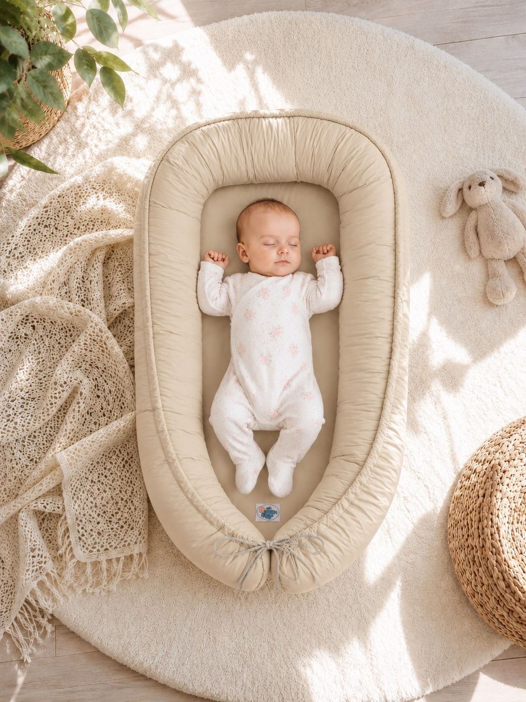 Kokon niemowlęcy dwustronny kojec otulacz Premium MY SWEET BABY- beżowy