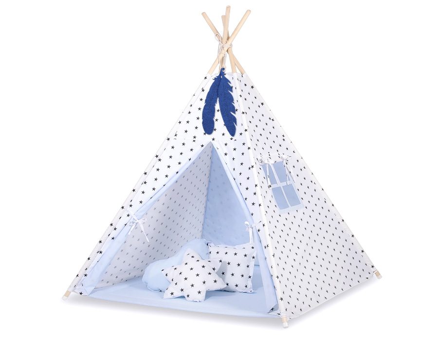 Namiot TIPI dla dzieci + mata + poduszki + zawieszki pióra - Chevron szary