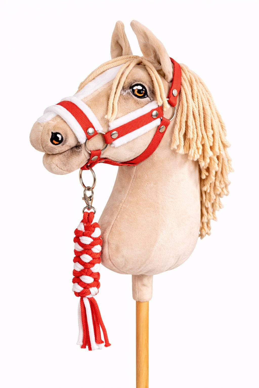 Zestaw do Hobby Horse: kantar A3 z białym futerkiem + uwiąz ze sznurka - biało-czerwony