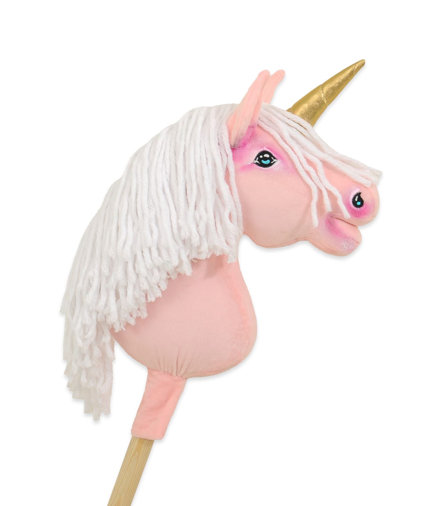 Hobby Horse Jednorożec na kiju różowy z różową grzywą i złotym rogiem A4