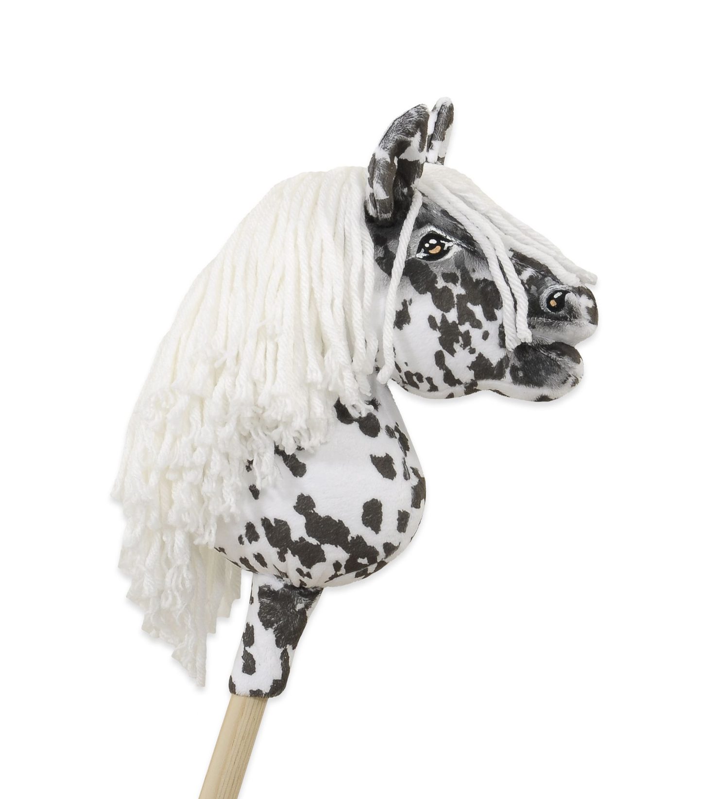 Hobby Horse Mały koń na kiju Premium tarantowaty biało-czarny z białą grzywą A5