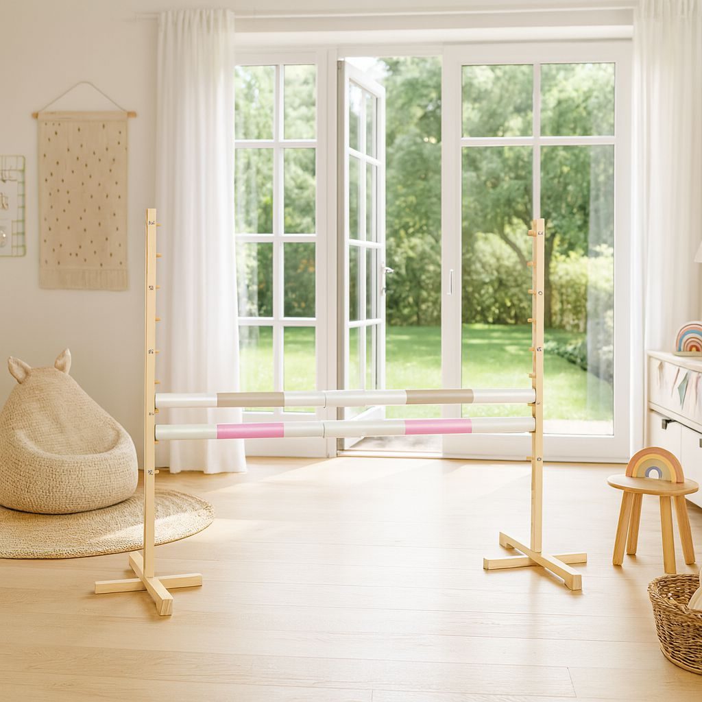 Przeszkoda skokowa do Hobby Horse 160cm, h-120 cm, dwie belki - beżowa i jasny róż