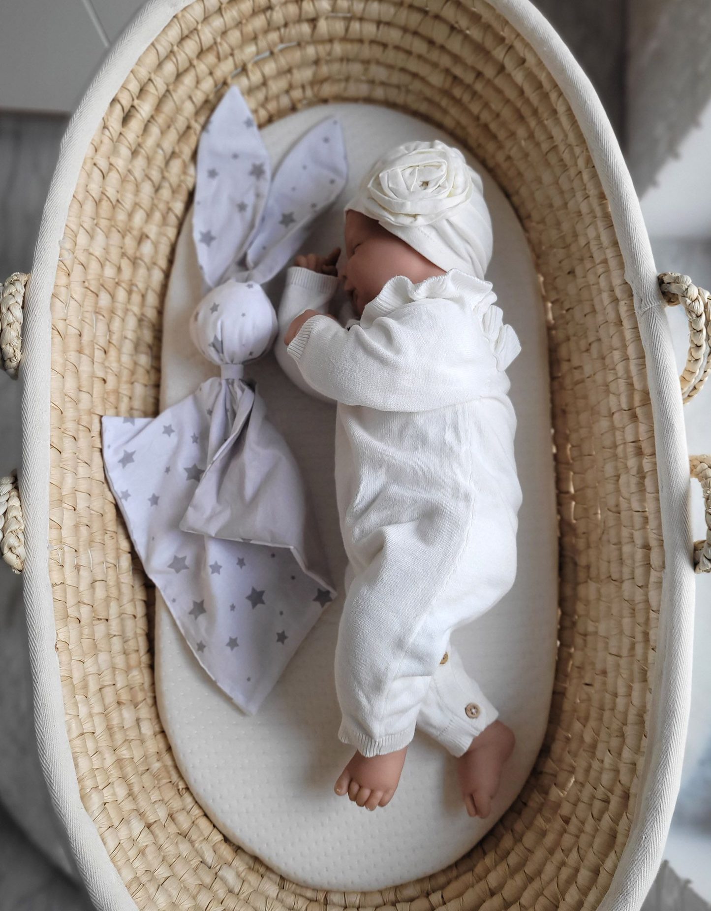 Miękka przytulanka DOUDOU kocyk króliczek z bawełny - Mini gwiazdki szare/ szary