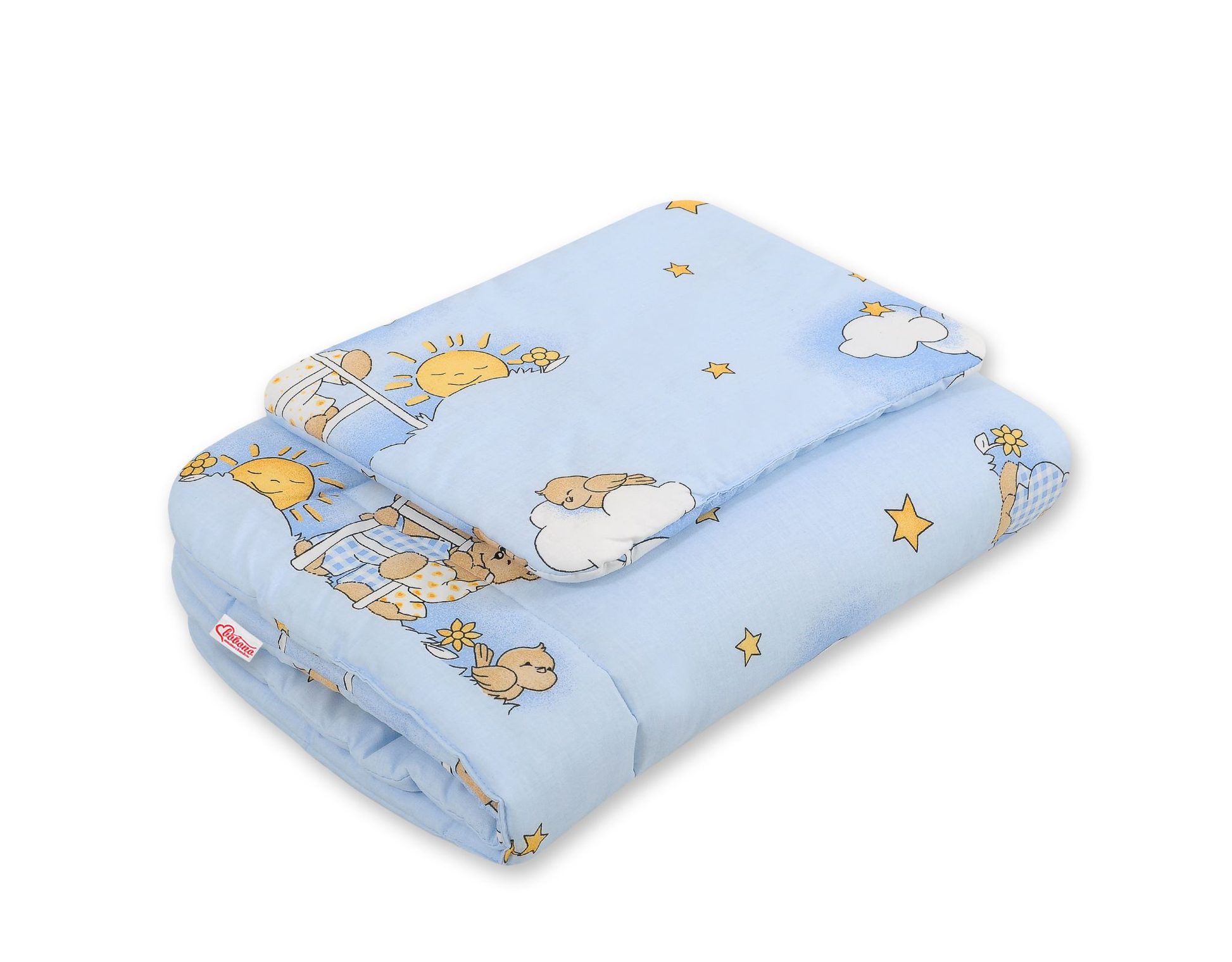 Komplet pościeli dla niemowląt z wypełnieniem 2-cz 75x100cm NEWBORN - misie niebieskie