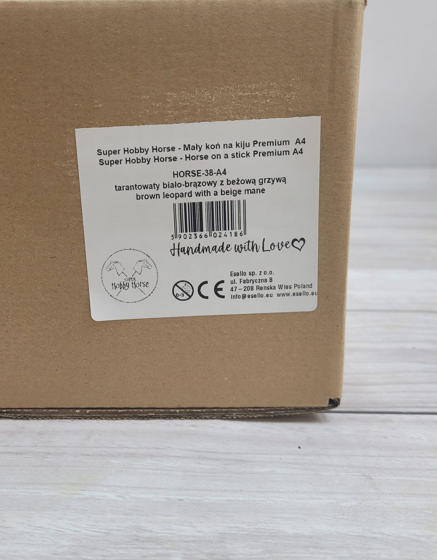 Hobby Horse Mały koń na kiju Premium tarantowaty biało-brązowy z beżową grzywą A4