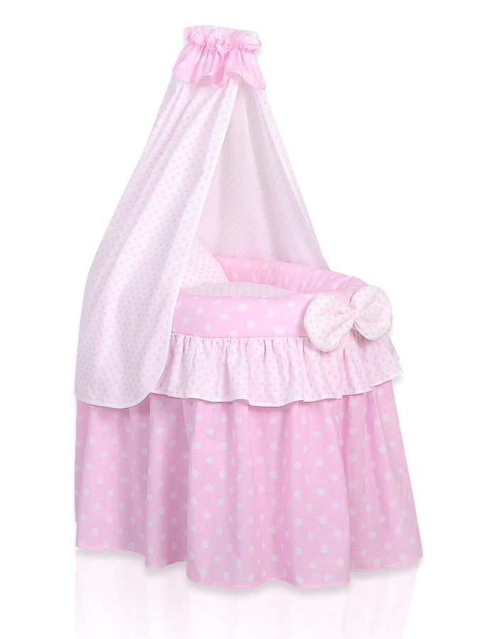 Wózek dla lalek Kosz Mojżesza dla lalek z baldachimem LITTLE PRINCESS różowy