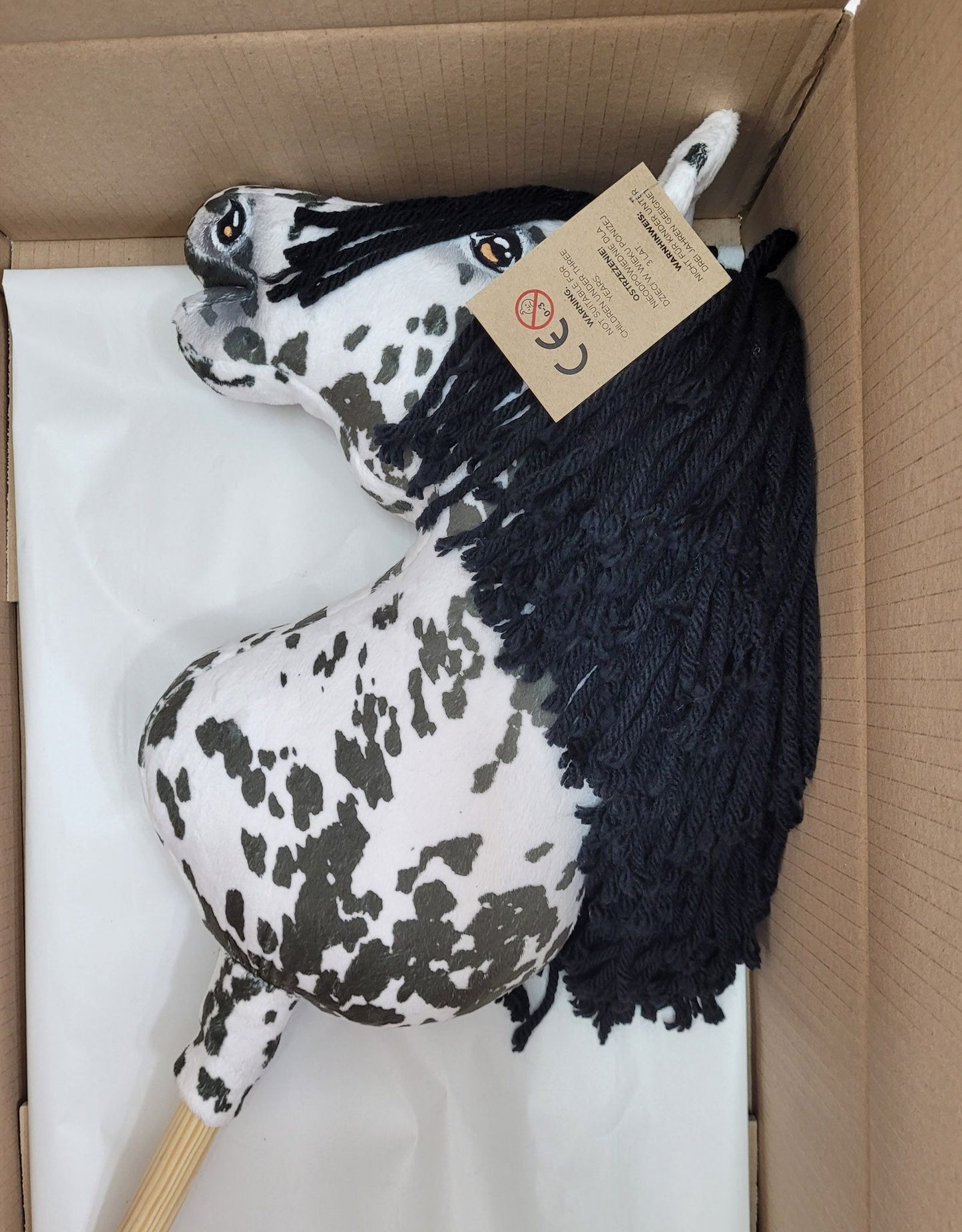 Hobby Horse Duży koń na kiju Premium - tarantowaty biało-czarny z czarną grzywą A3