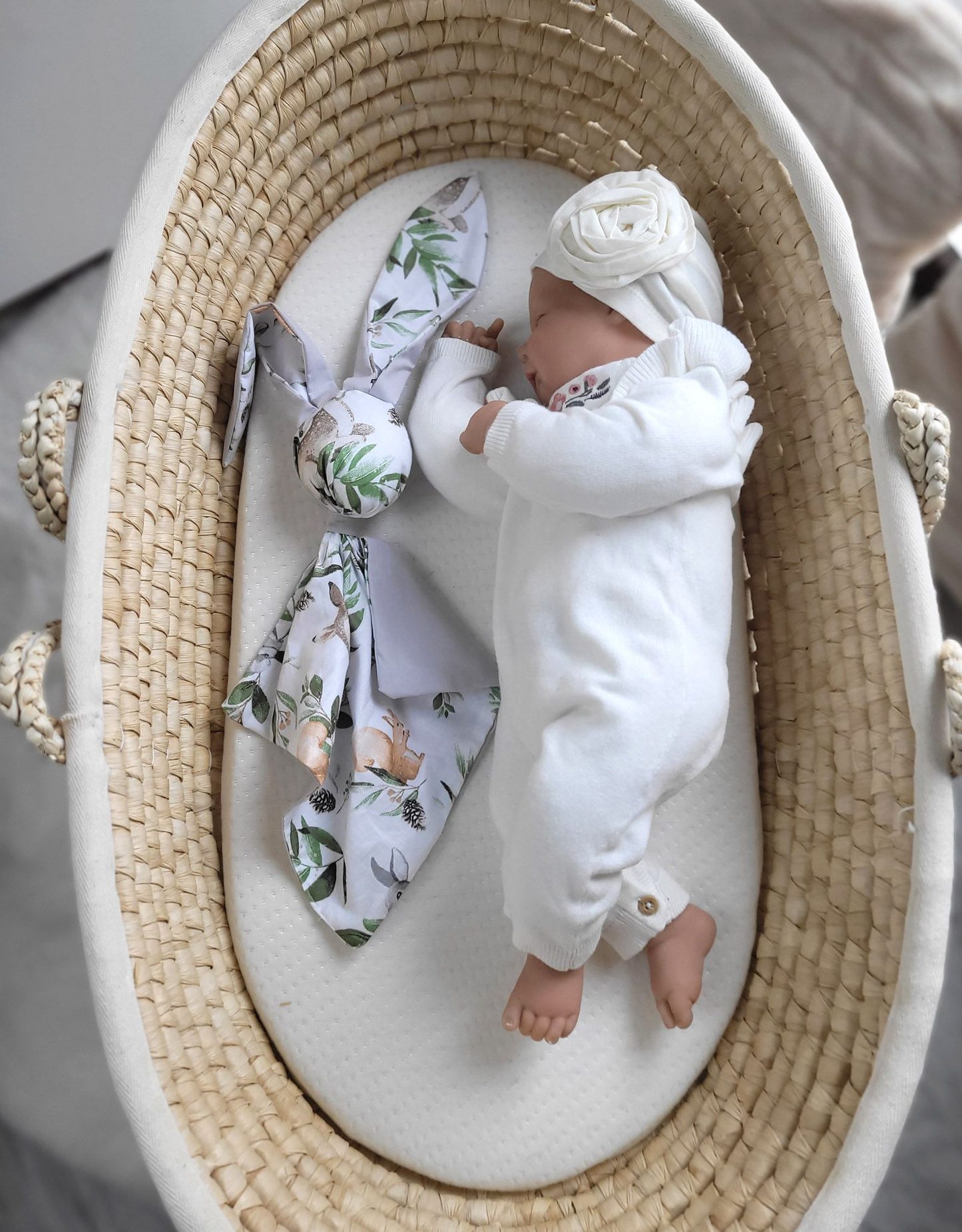 Miękka przytulanka DOUDOU kocyk króliczek z bawełny -Woodland green/ szary