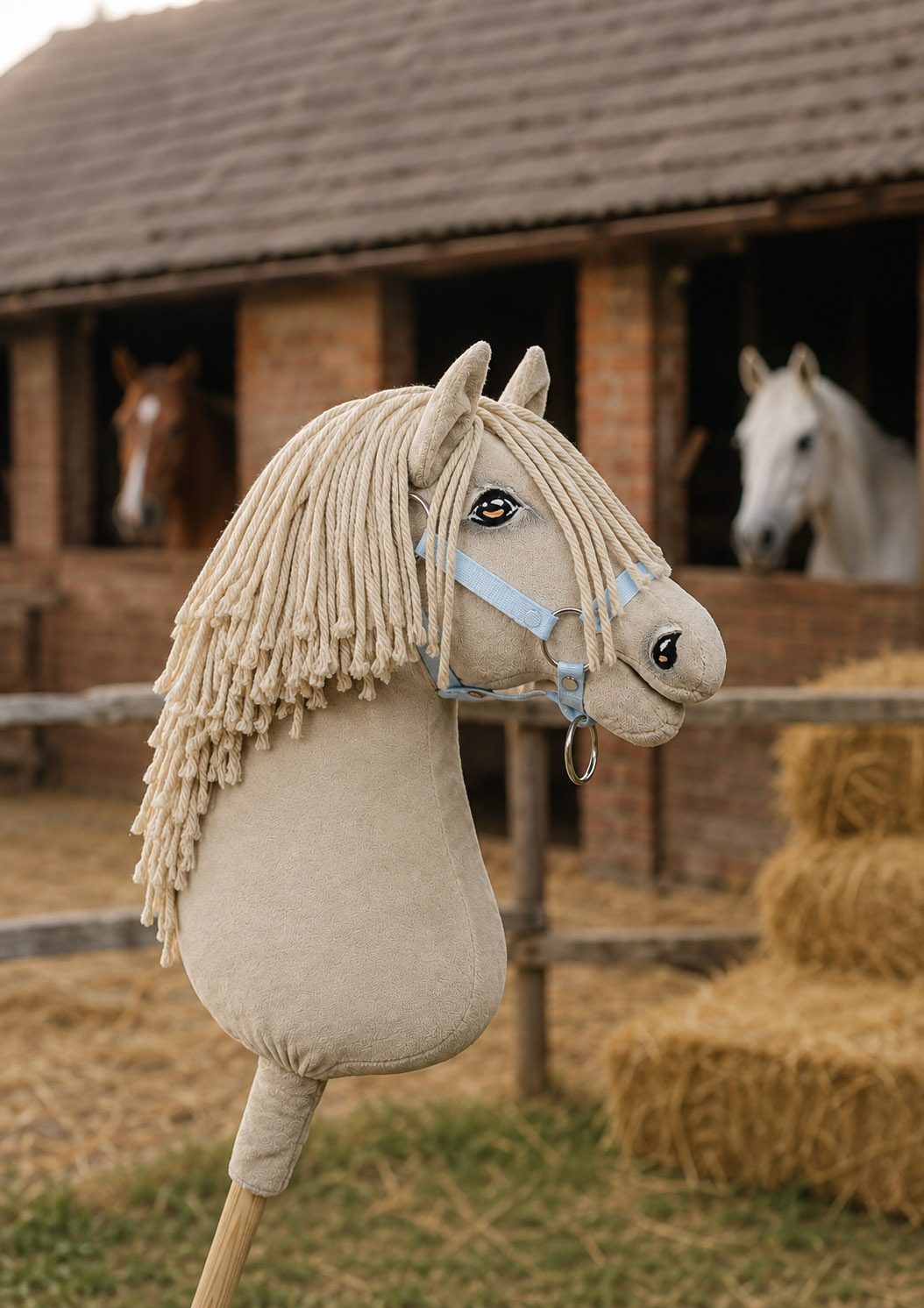 Hobby Horse Duży koń na kiju Premium - cremello A3
