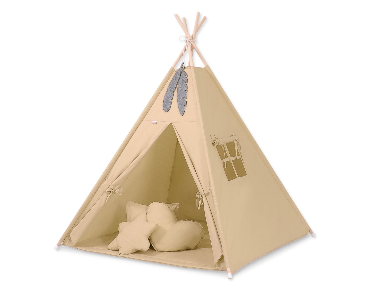 Namiot TIPI dla dzieci + mata + poduszki + zawieszki pióra - Chevron szary
