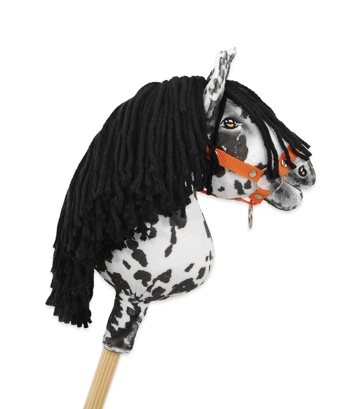 Hobby Horse Średni koń na kiju Premium tarantowaty biało-czarny z czarną grzywą A4