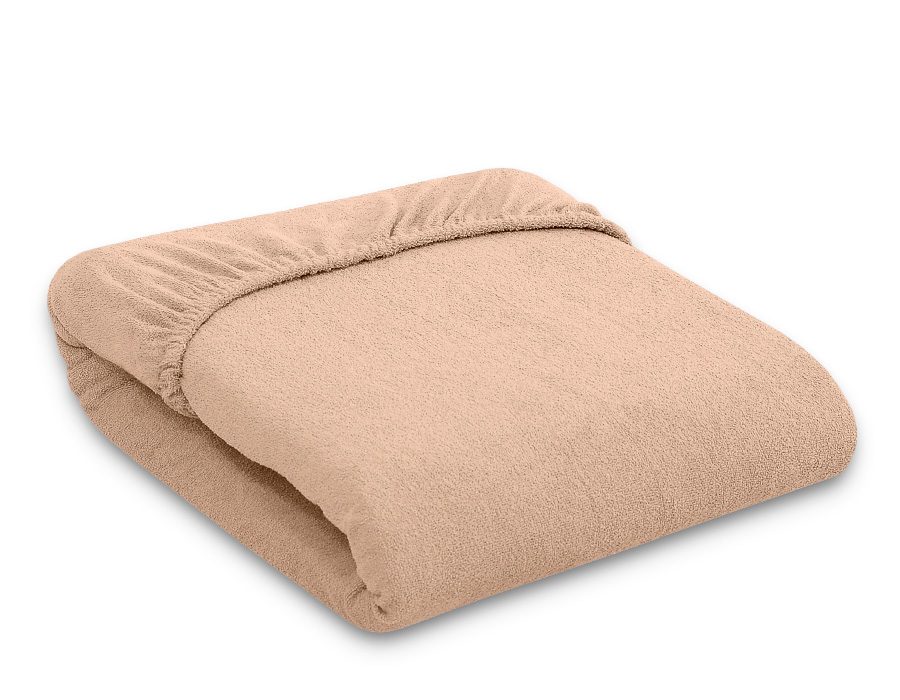 Prześcieradło frotte z gumką do łóżeczka 120x60cm - jasno brązowe