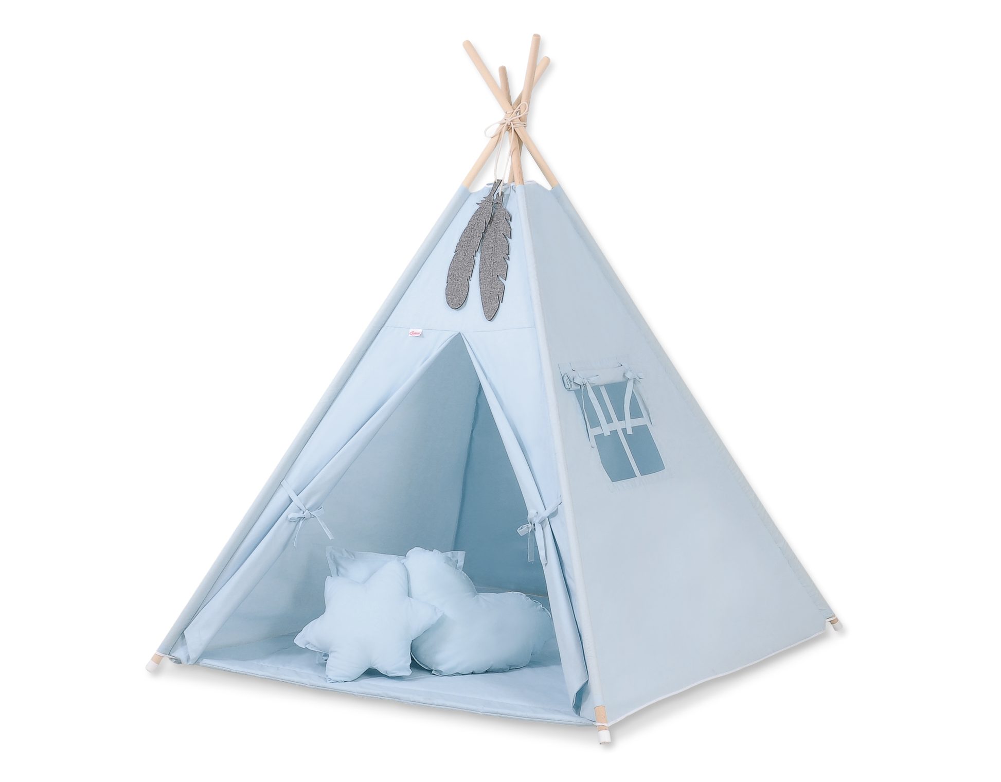 Namiot TIPI dla dzieci + mata + poduszki + zawieszki pióra - Chevron szary