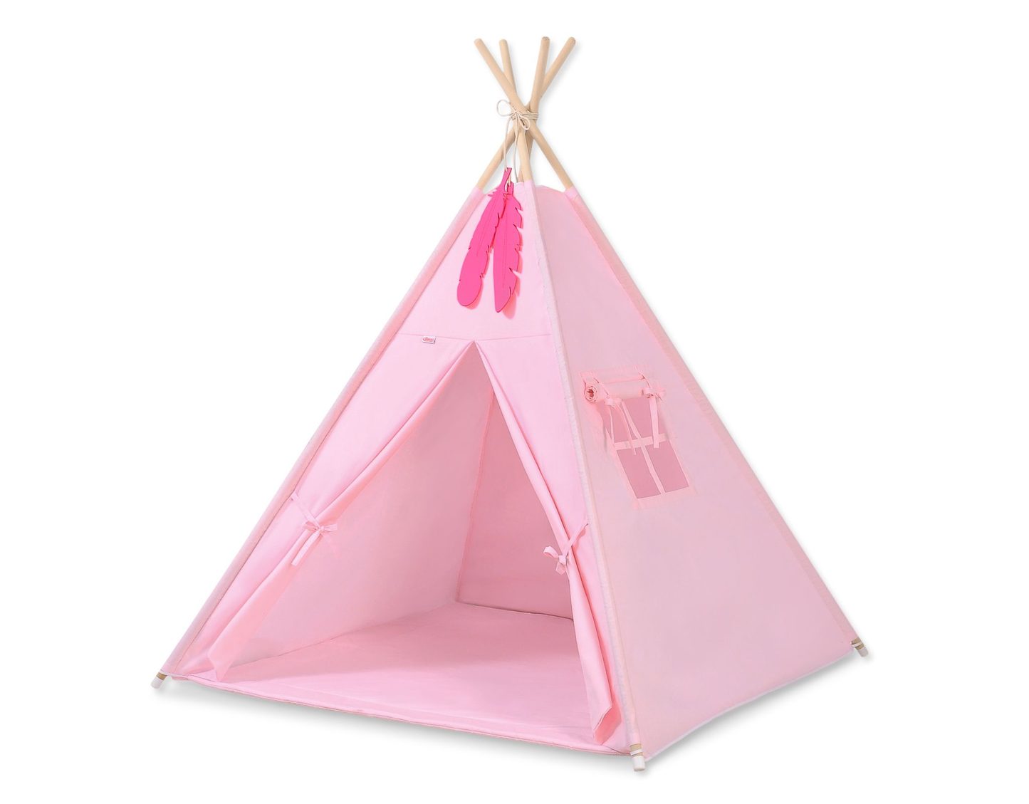 Namiot TIPI dla dzieci +mata + zawieszki pióra - Chevron różowy