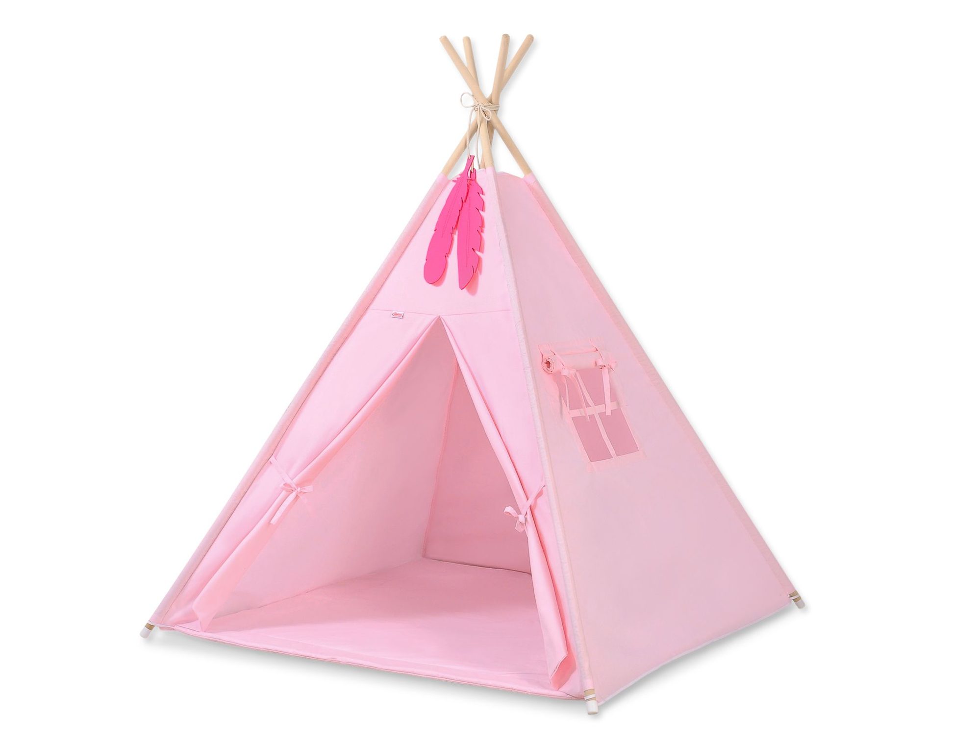 Namiot TIPI dla dzieci +mata + zawieszki pióra - Chevron różowy
