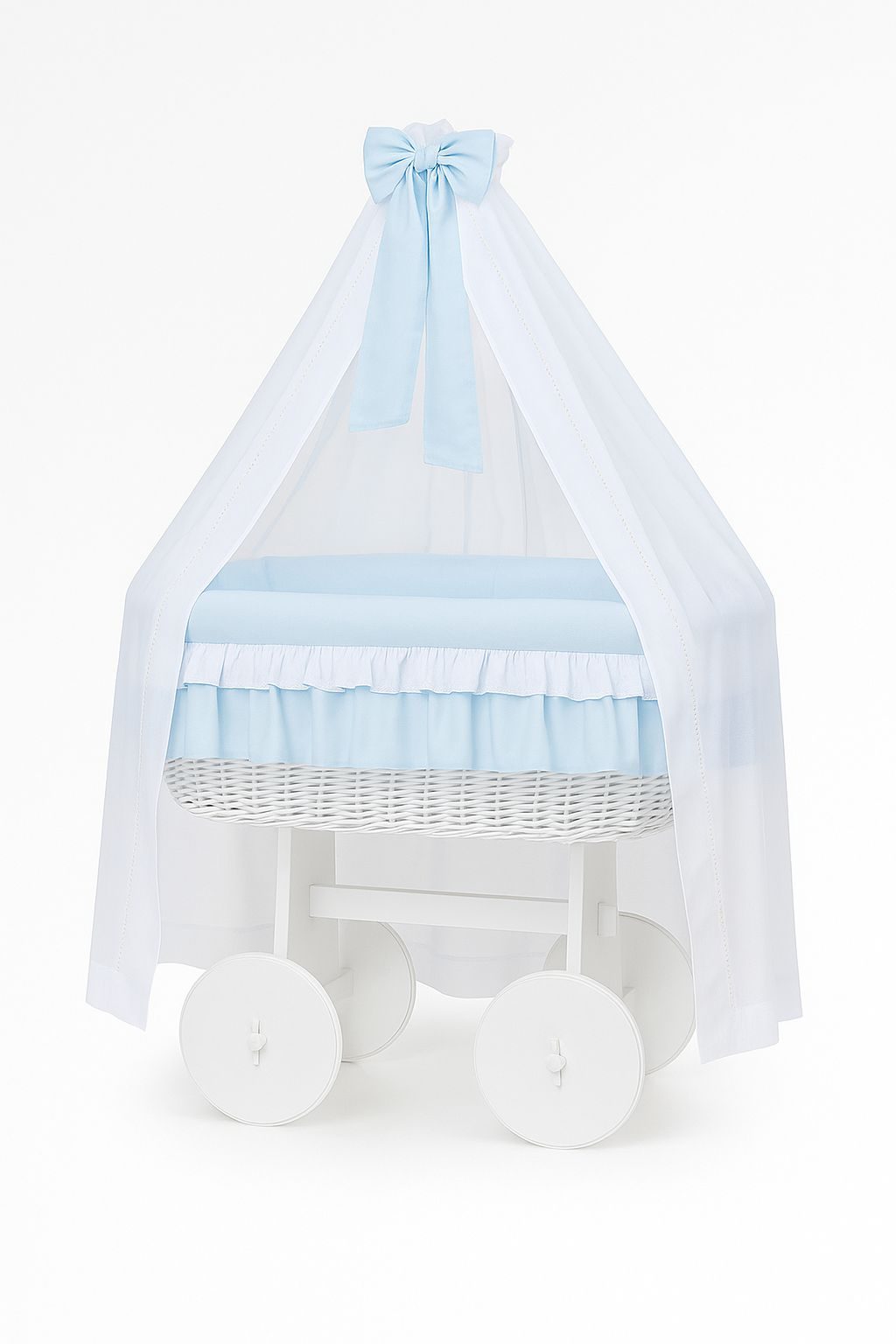 Wiklinowy kosz Mojżesza z baldachimem Deluxe Amelia - biały + różowa pościel