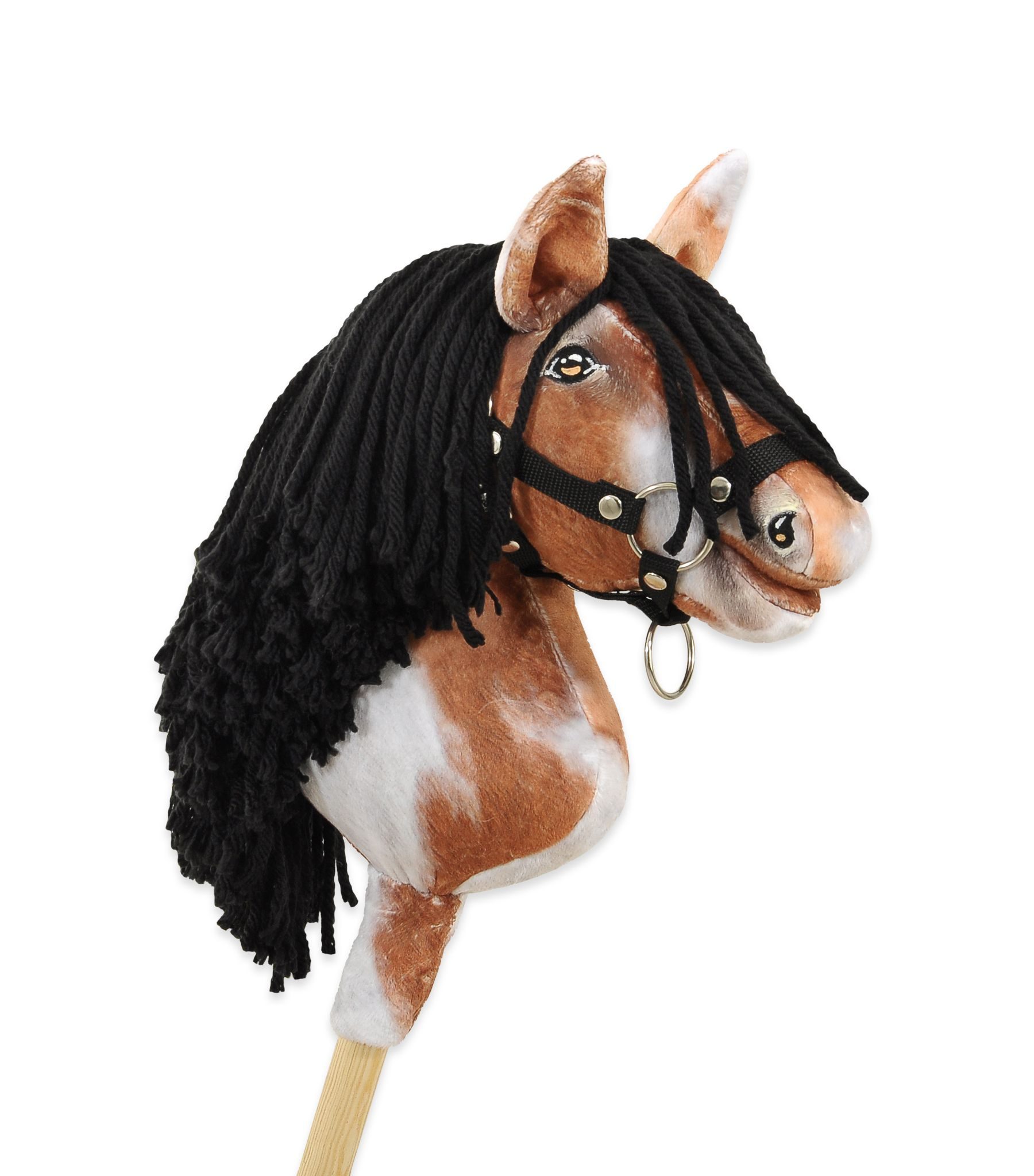 Hobby Horse Średni koń na kiju Premium srokaty tobiano z czarną grzywą A4