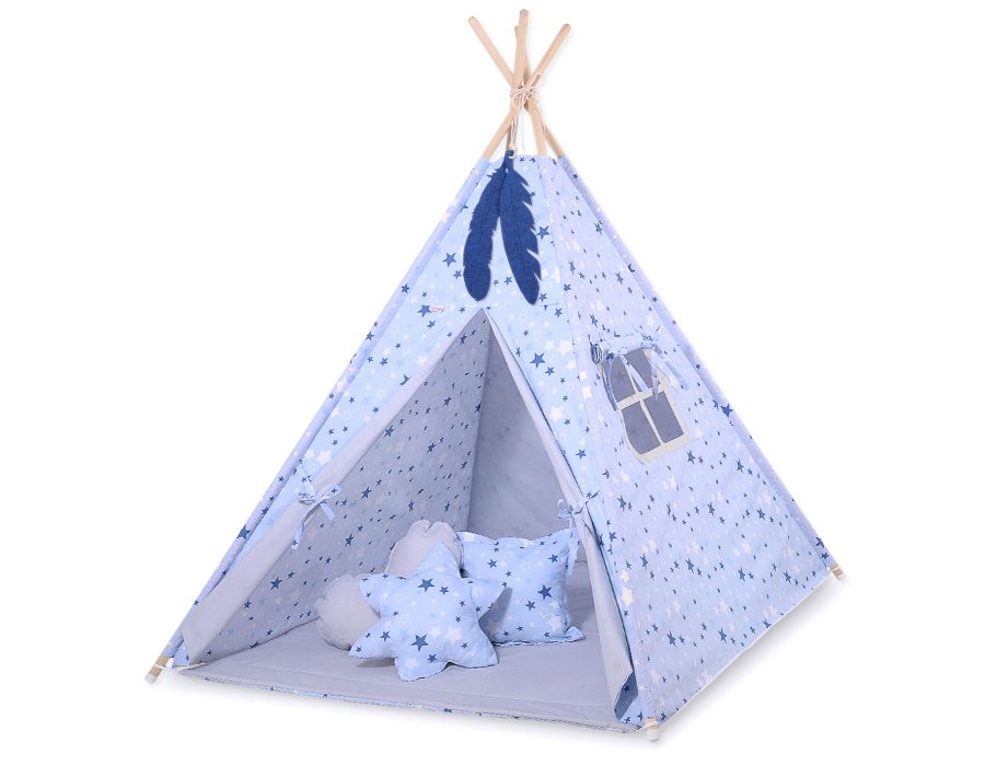Dwustronna mata do tipi z wypełnieniem - gwiazdki niebiesko-granatowe/szary